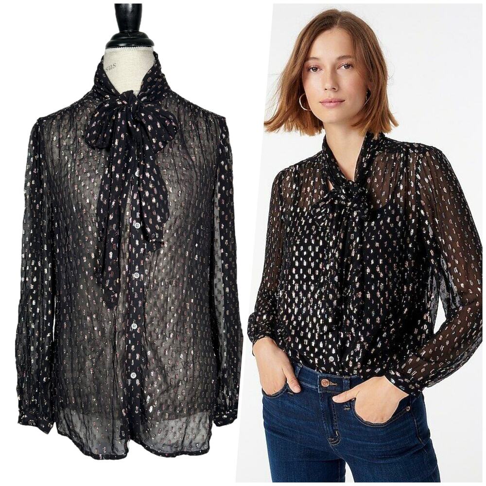 J. Crew | Women | Rainbow Lurex Metallic Dot Tie Sheer Button Up Blouse | Small